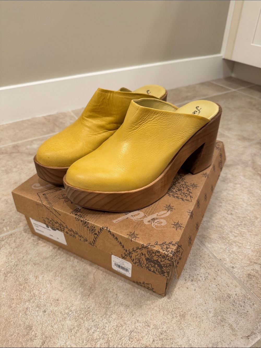 Free People Yellow Leather Platform Mule Clog